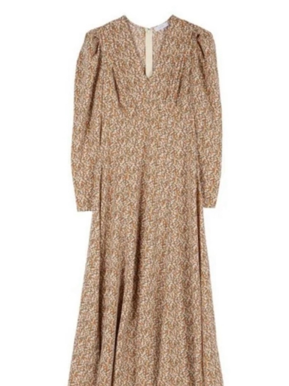 NWT Women's Floral V-Neck Long Sleeve Midi Dress in Tan Floral - Picture 4 of 9